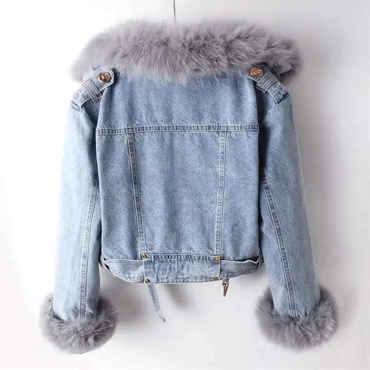Denim Detachable Faux Fur Coat