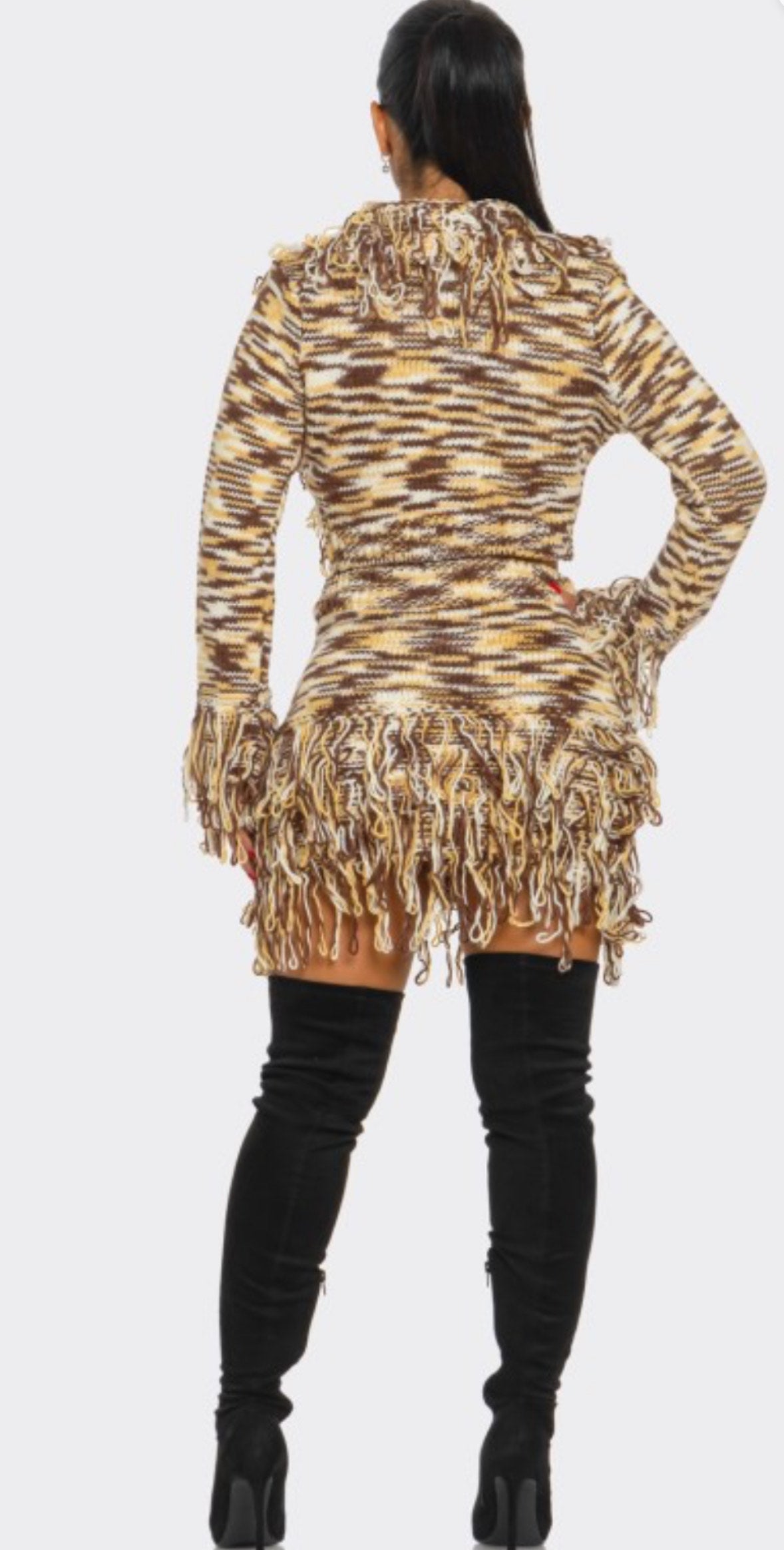Fringe Sweater Skirt Set Multicolor