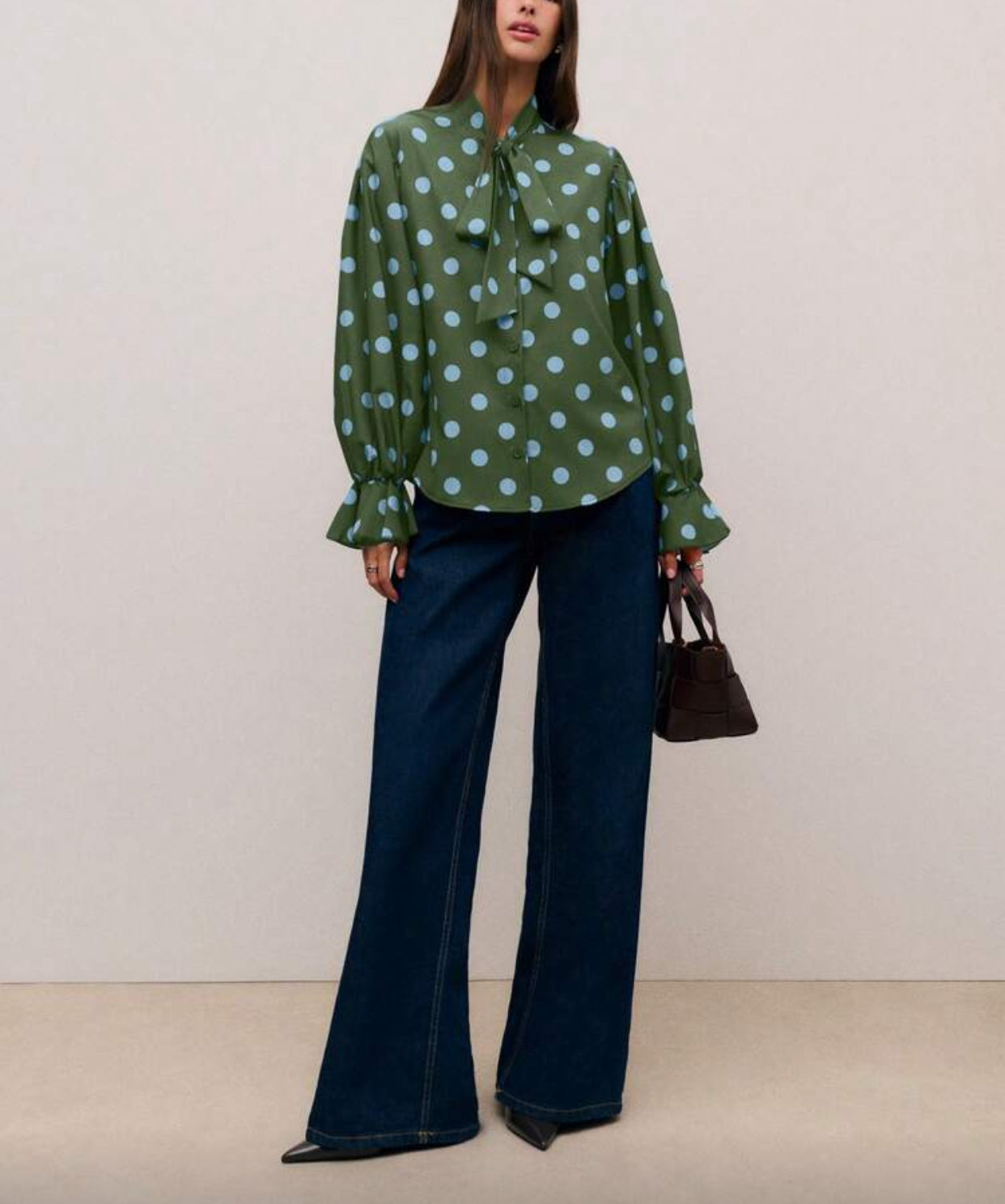 Squeaky Green Long Sleeved Polka Blouse