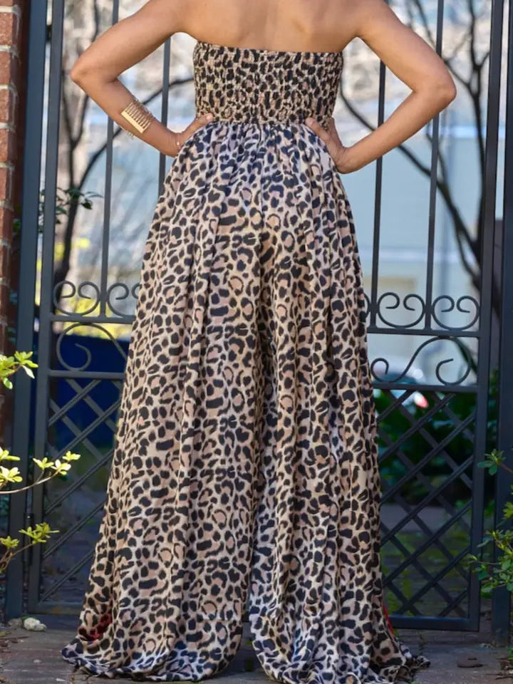 Leopard Side Stripe Wide Leg Jumpsuit
