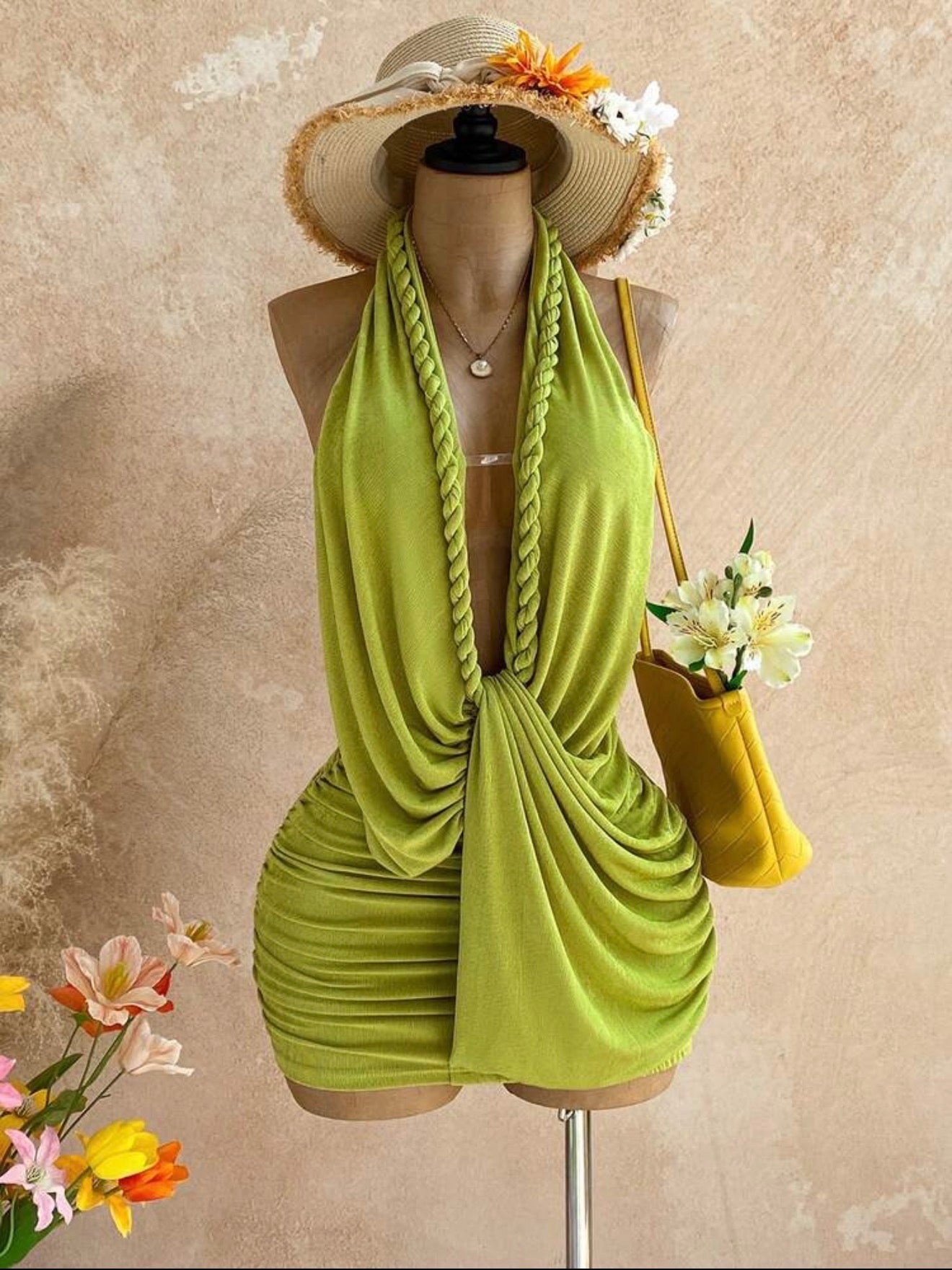 Summer Time Lime Green Halter Dress