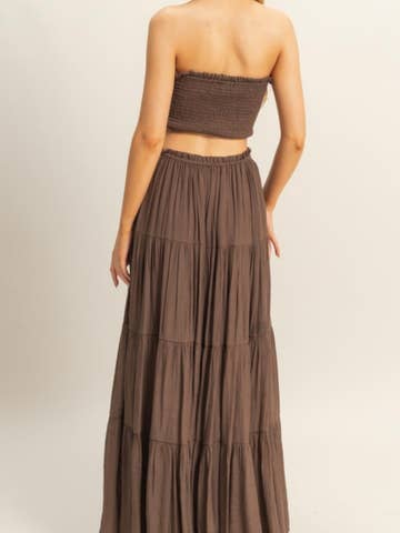 Coco Brown Smocked Strapless Top and Skirt Set