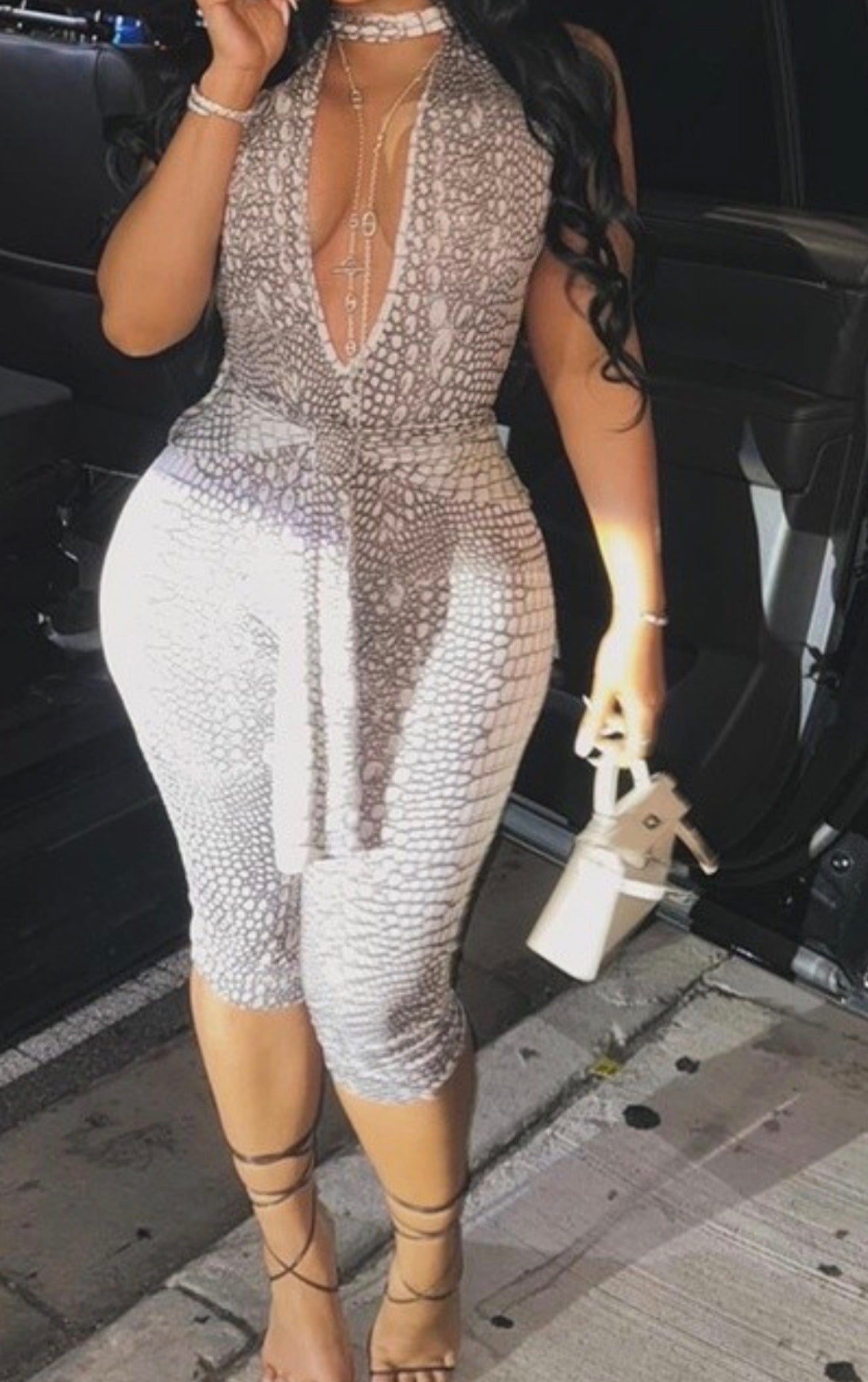 Dipped in White V Neck Romper