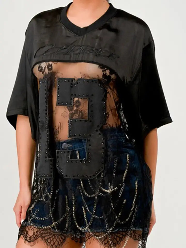 Lace Patchwork Oversized Jersey