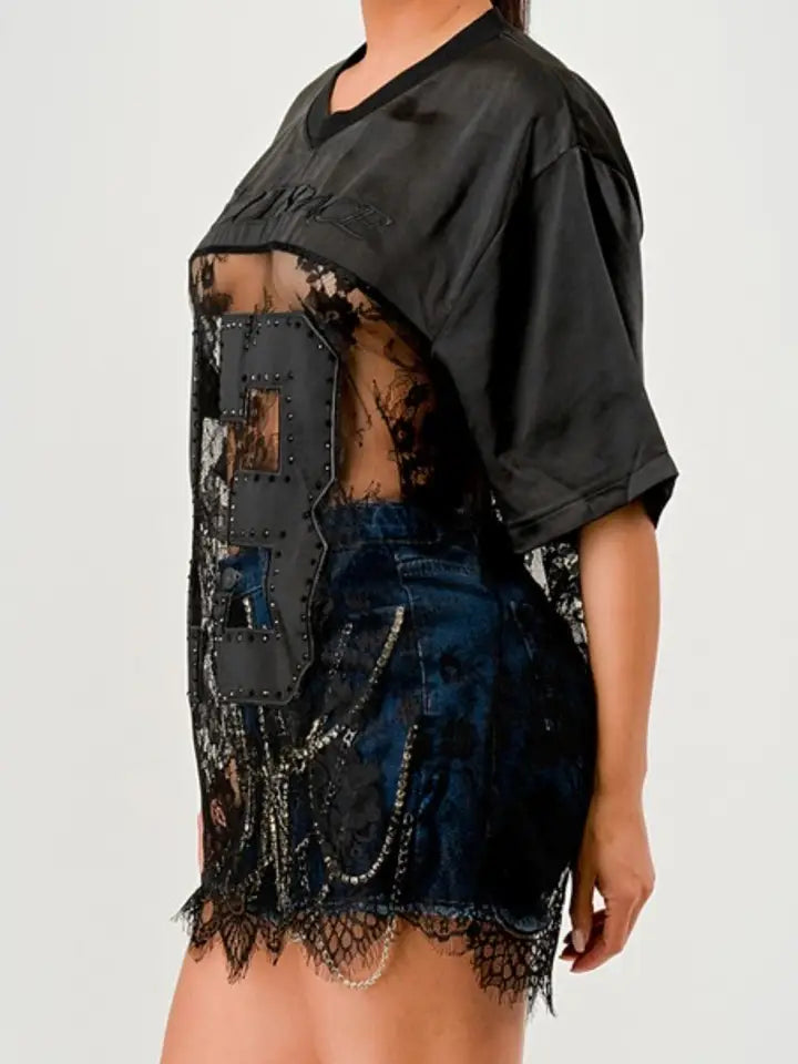Lace Patchwork Oversized Jersey