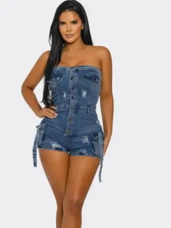 Its Just Denim Romper Short Set