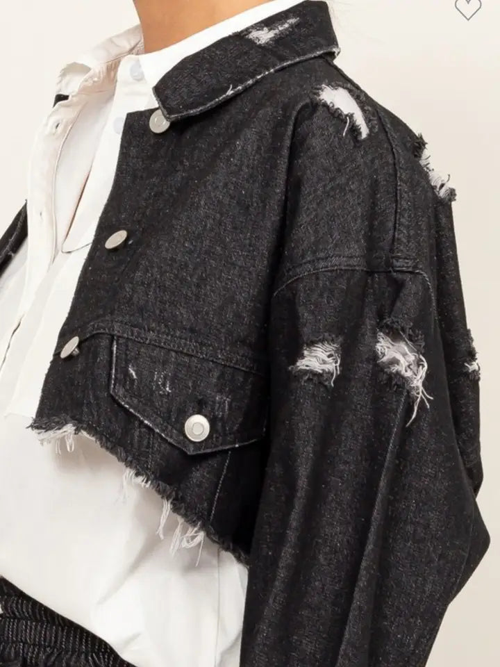 Distressed Black Denim Jacket