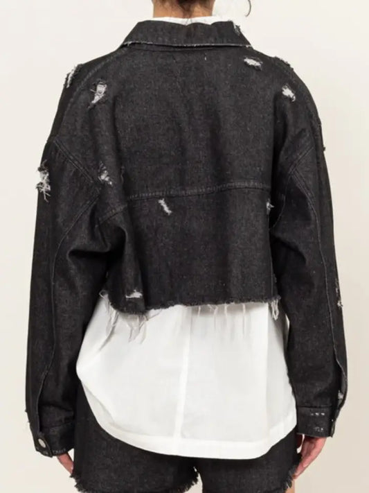 Distressed Black Denim Jacket