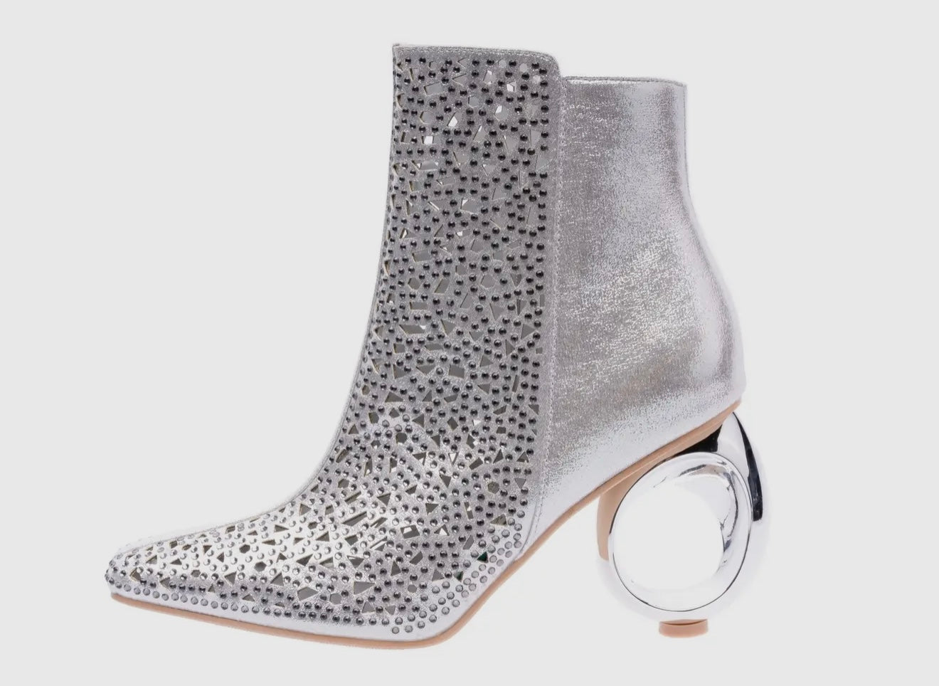 Silver Sparkly Circle Heel Bootie