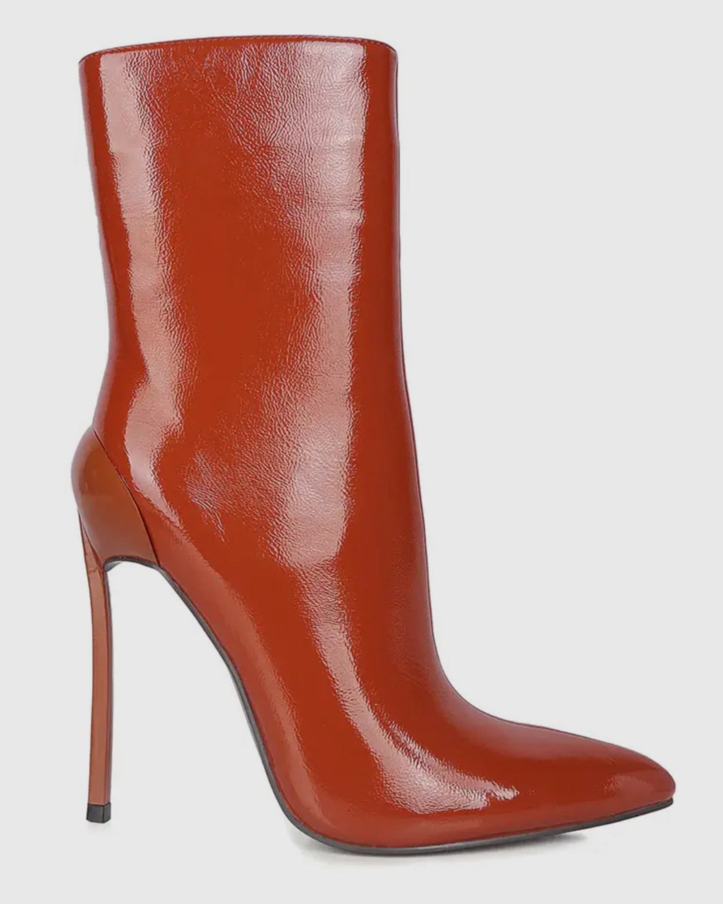 Patent High Heeled Ankle Boot Tan