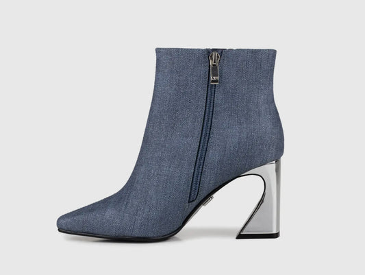 Demin Metal Heel Bootie