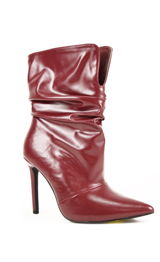 Faux Leather Burgundy Scrunch Boot