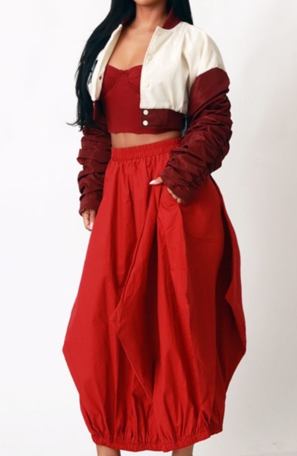 Burgundy Varsity Cropped Jacket