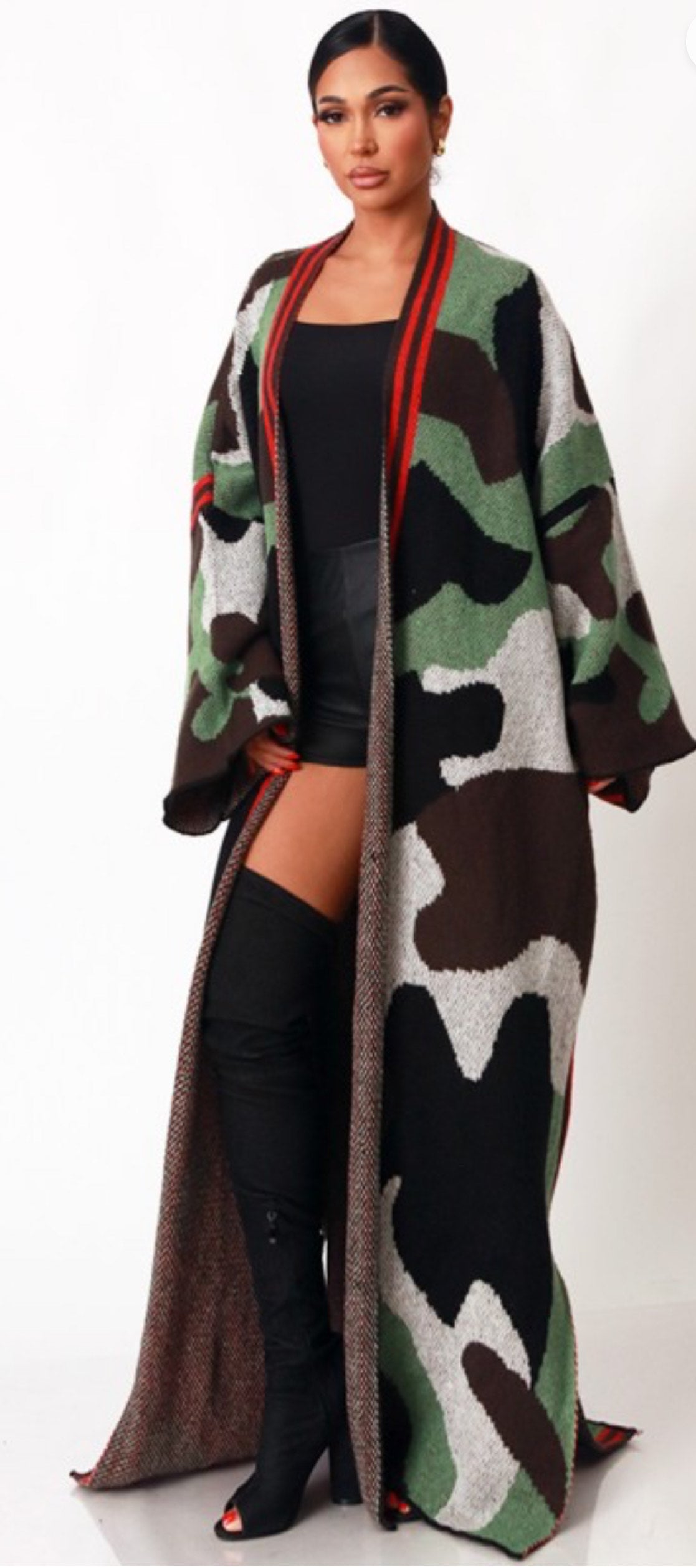 Camouflage Print Open Front Cardigan