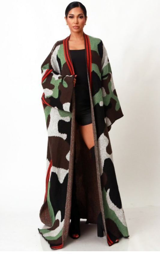 Camouflage Print Open Front Cardigan