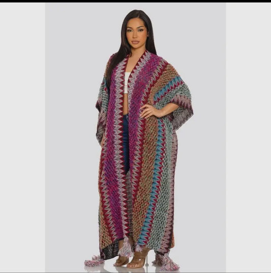 Multicolored Open Front Cardigan