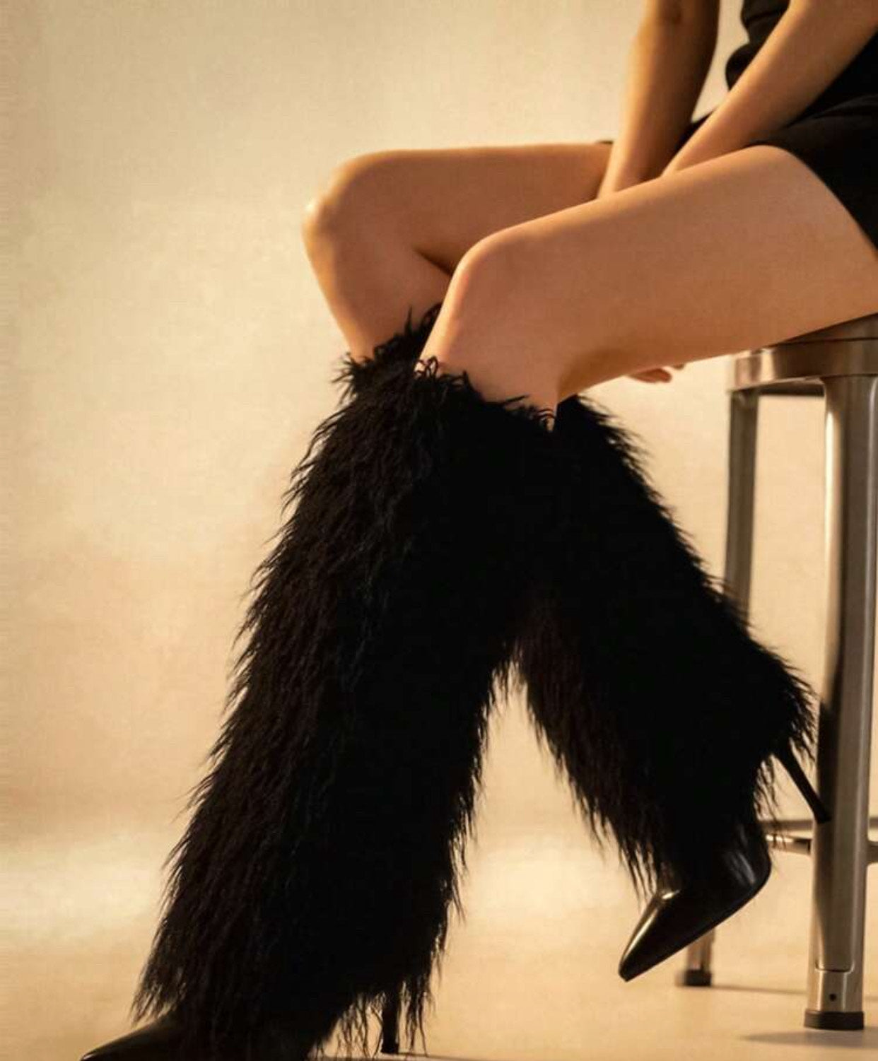 Back 2 Black Faux Fur Heels