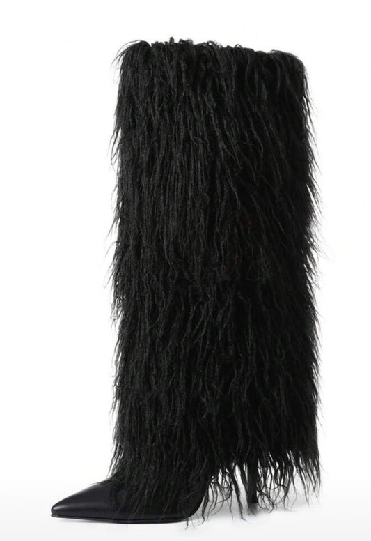 Back 2 Black Faux Fur Heels