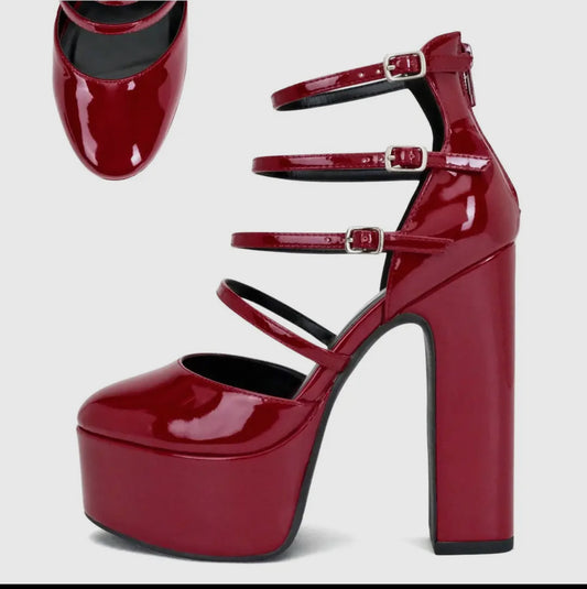 Ashby Women Glossy Strappy Chunky Platform Heel