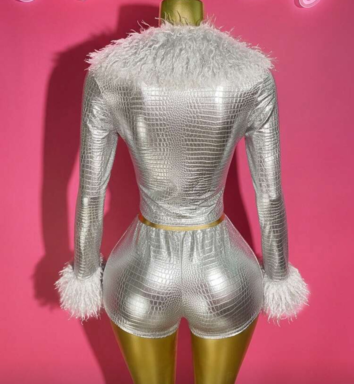 Disco Inferno Metallic Silver Faux Two Piece