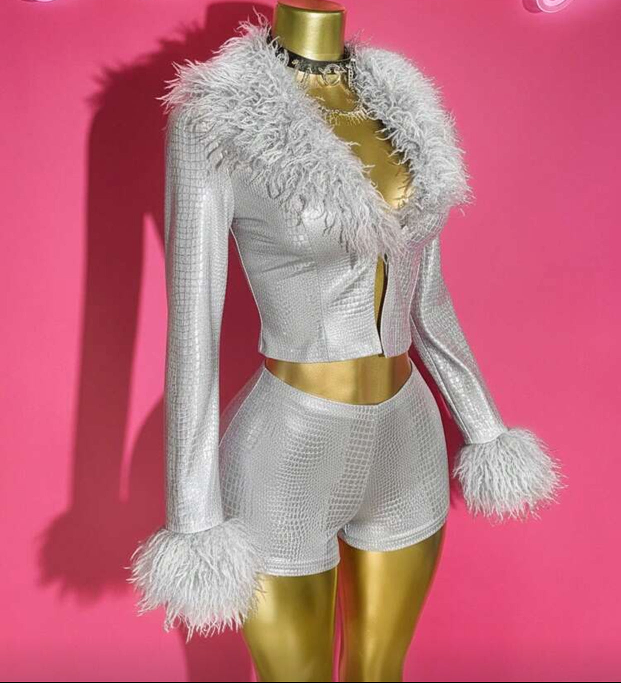 Disco Inferno Metallic Silver Faux Two Piece
