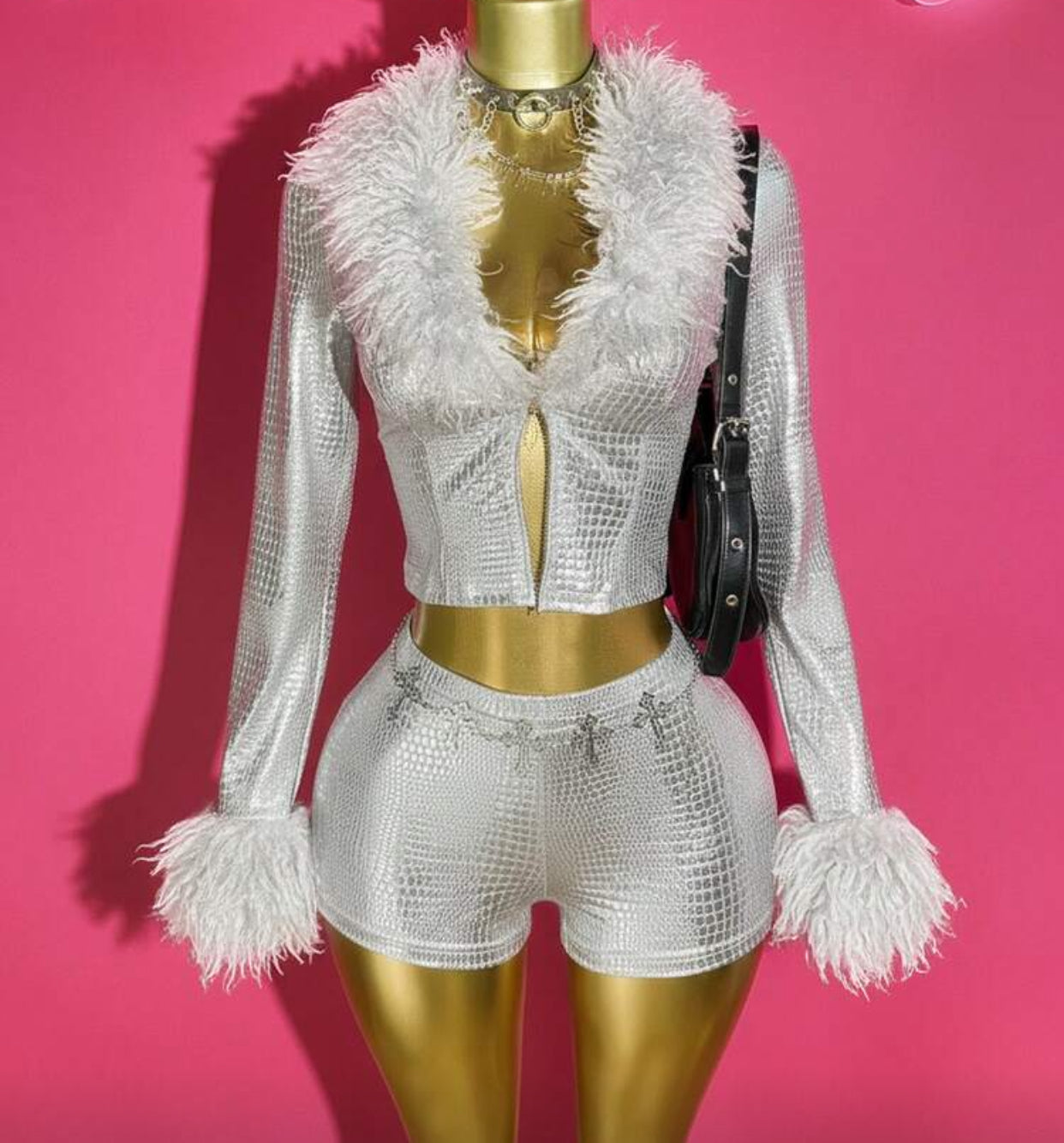 Disco Inferno Metallic Silver Faux Two Piece