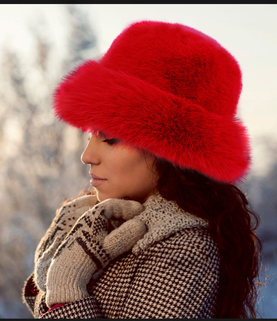 Faux Fur Remy Red Bucket Hat