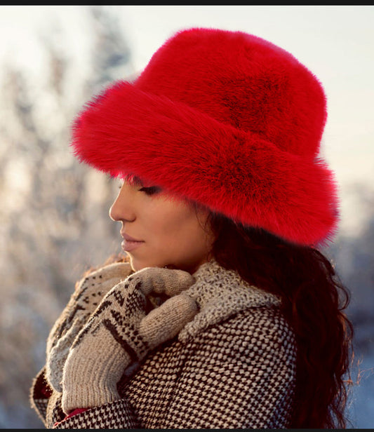 Faux Fur Remy Red Bucket Hat