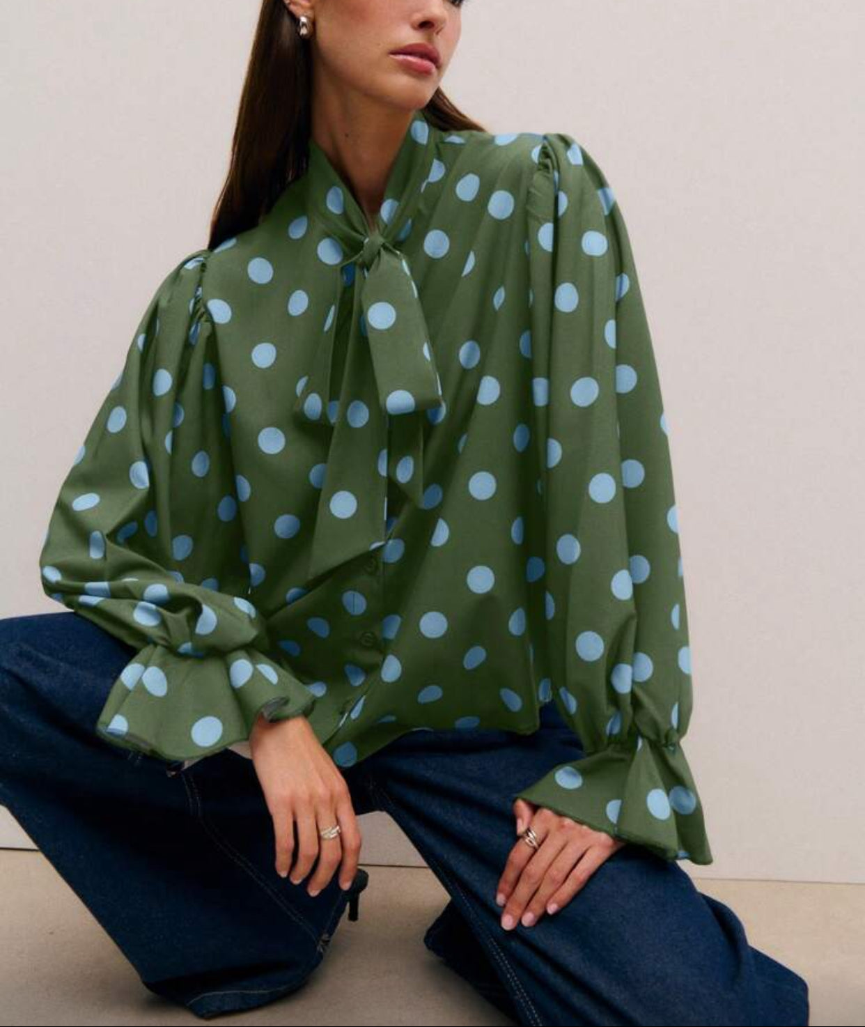 Squeaky Green Long Sleeved Polka Blouse