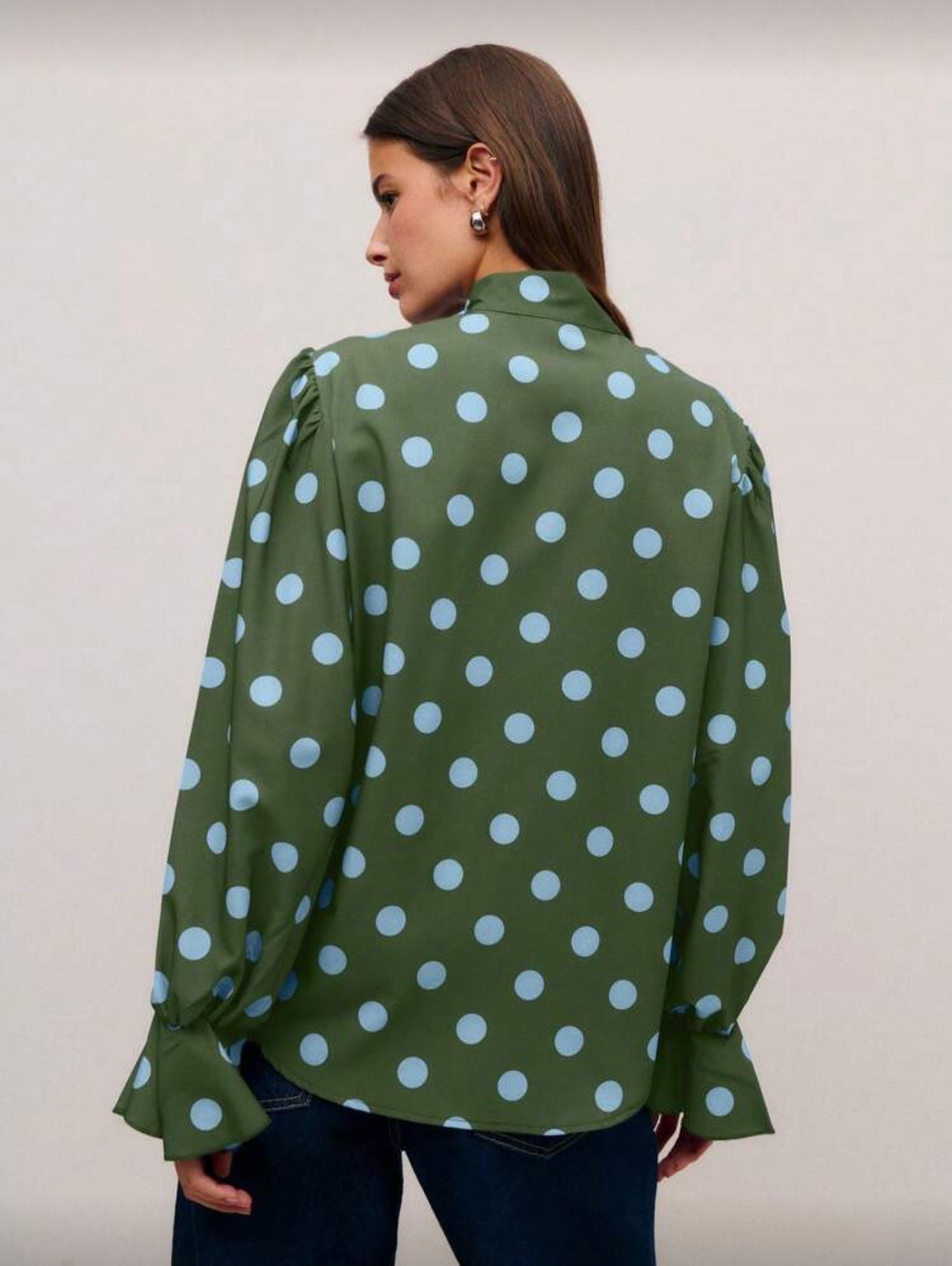 Squeaky Green Long Sleeved Polka Blouse