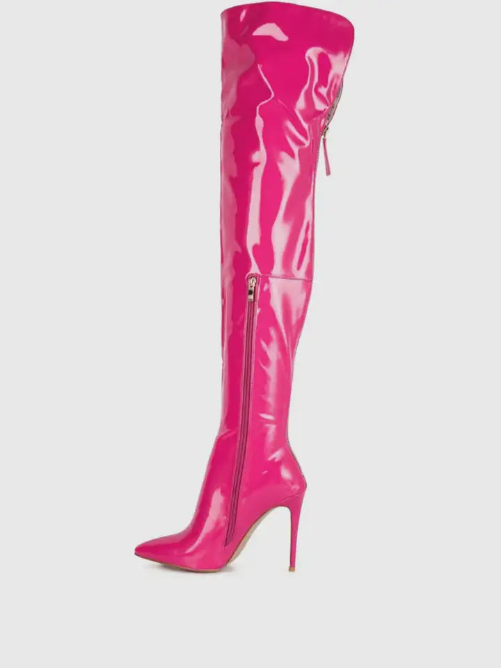 Eclectic Knee Boot-Neon Pink