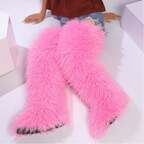 Poppin Pink Faux Fur Knee High Boots