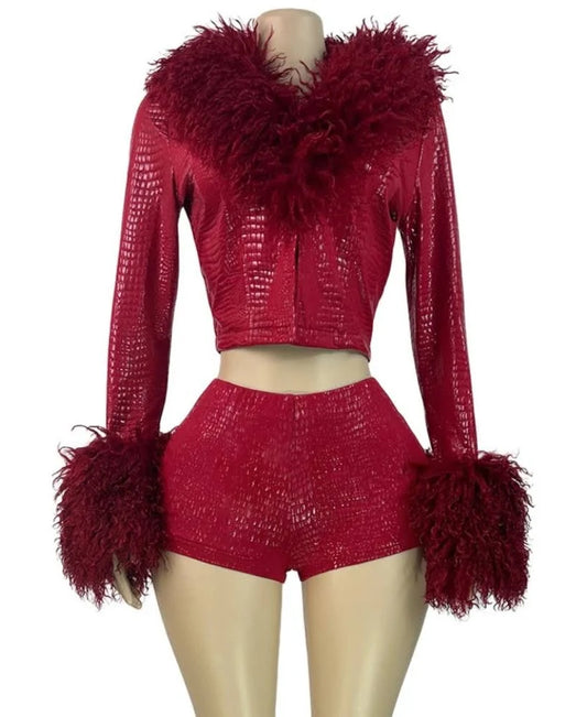 Spice Of Red Faux Two Piece Set
