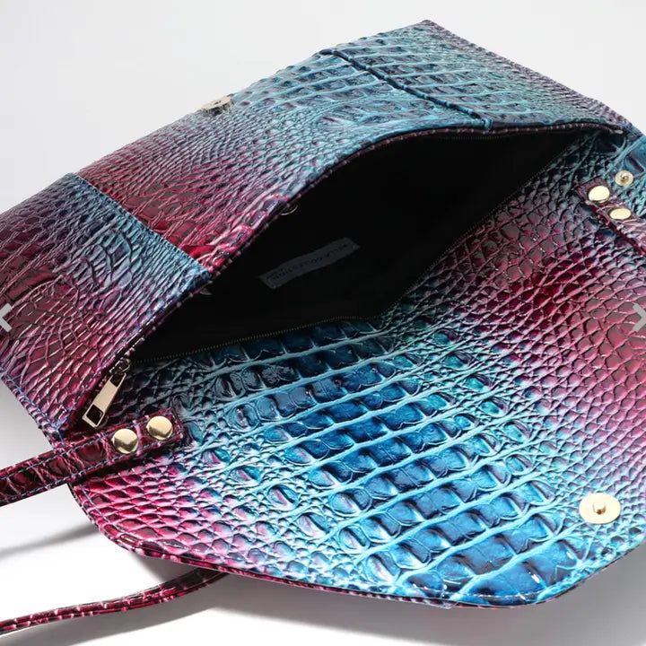 Blue Purple Crocodile Clutch Shoulder Bag