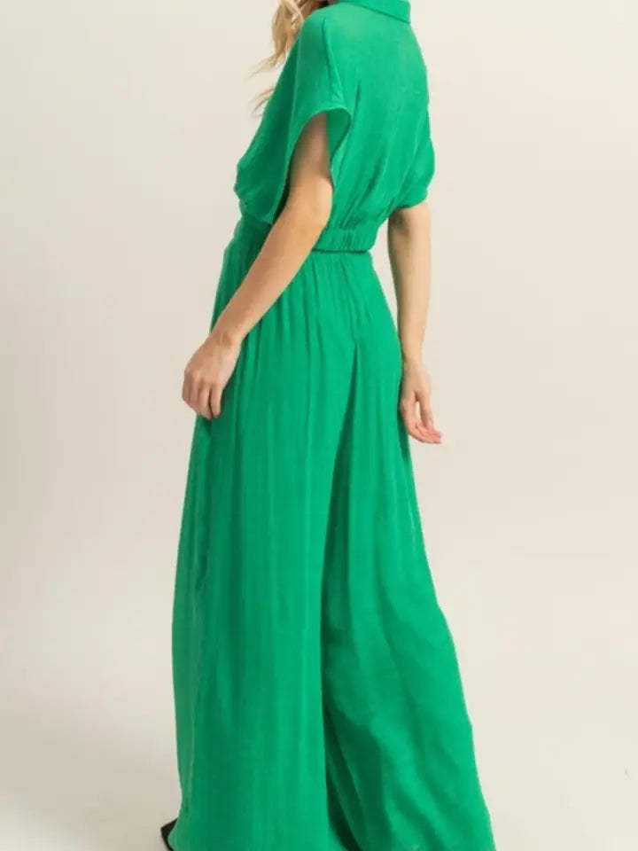 Green Pleated Two Piece Pants Set