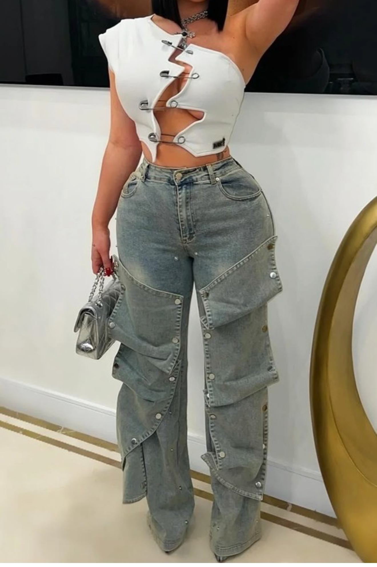 Paper Clip One Shoulder Top